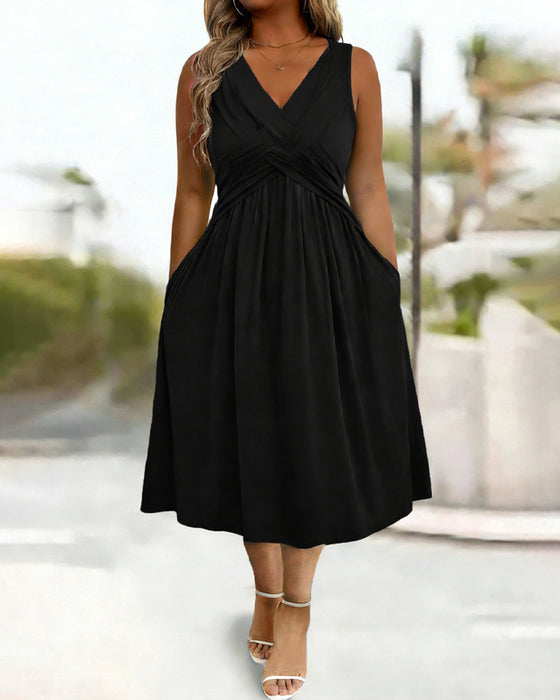 Solid Color Pocket Twist Tank Dress