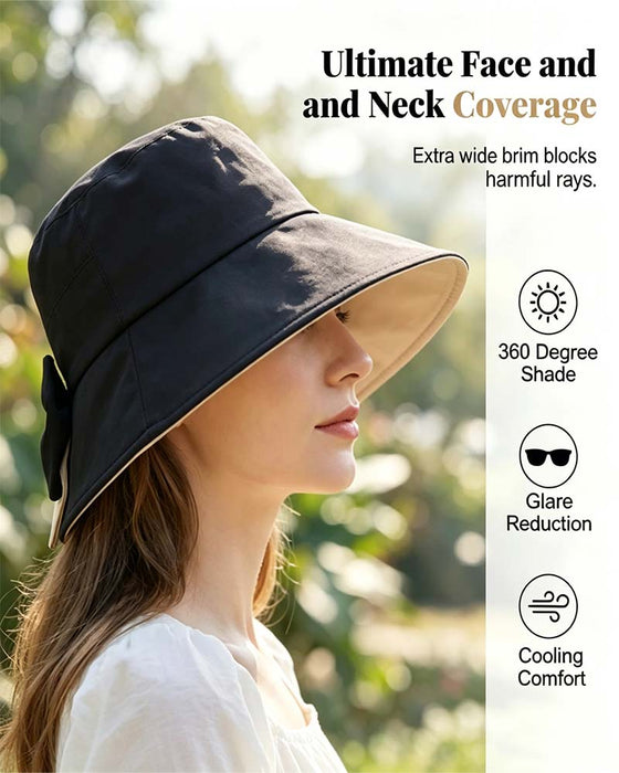 Women's Wide Brim Foldable Bow Sun Hat
