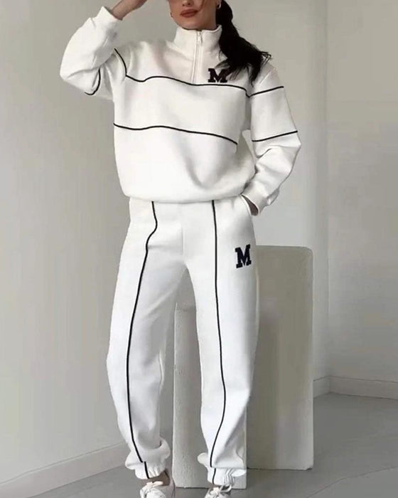 Women's Casual Letter M Long Sleeve Two Piece Set