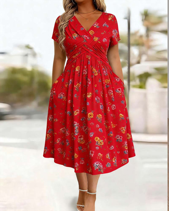 Floral Twist Short Sleeve Dress