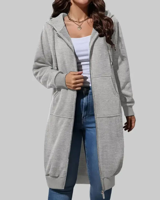 Long Hooded Zip Sweatshirt Coat