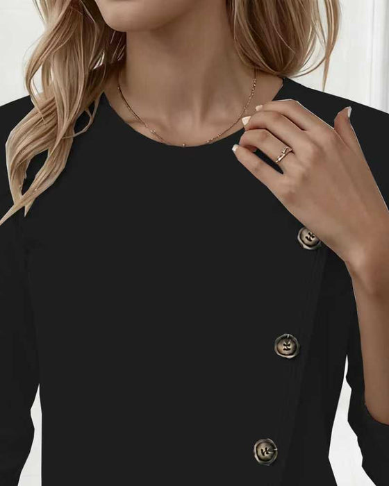 Irregular Fake Button Long Sleeve T-Shirt