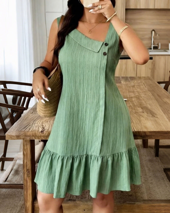 Asymmetrical Wrap Sleeveless Ruffle Hem Dress