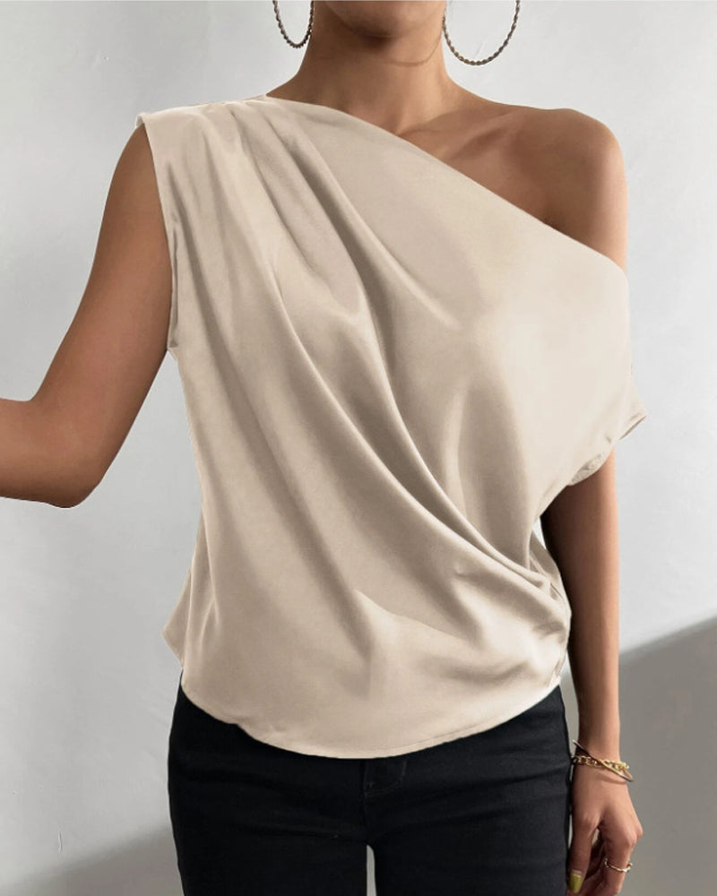 Solid Color Off Shoulder Sleeveless Blouse