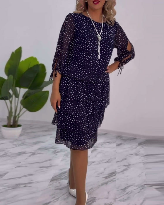 Polka dot print layered elegant dress