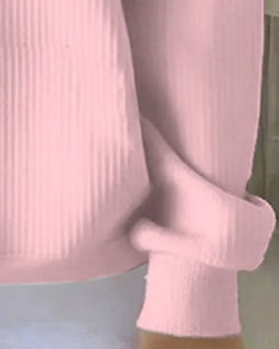 Long-Sleeved Button-Down V-Neck Sweatshirt