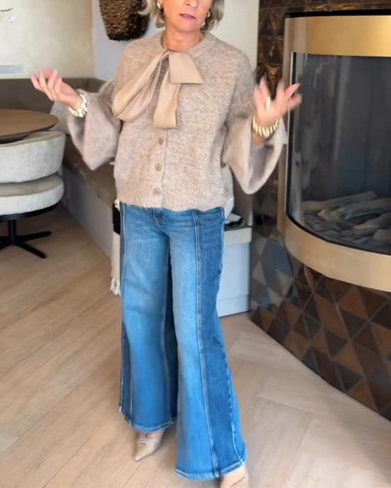 Elegant Lantern Sleeve Cardigan