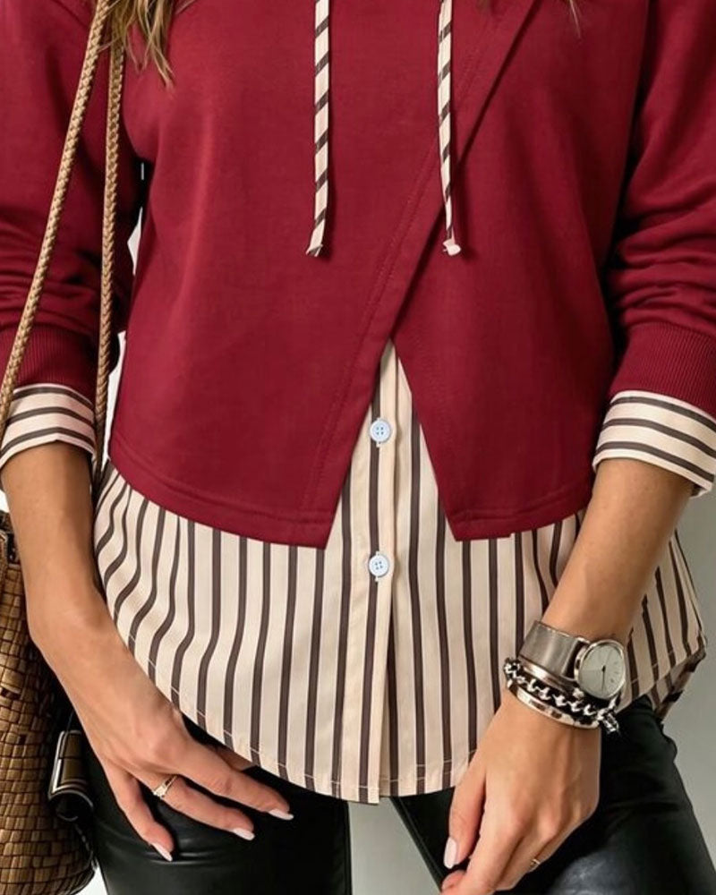 Fake Two-Piece Striped Patchwork Hoodie