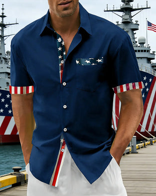 Stars And Stripes Print Short Sleeve Shirt