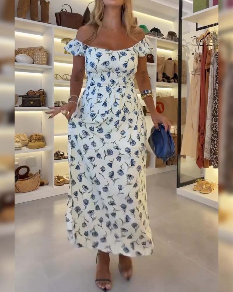 Suspender Slit Floral Dress