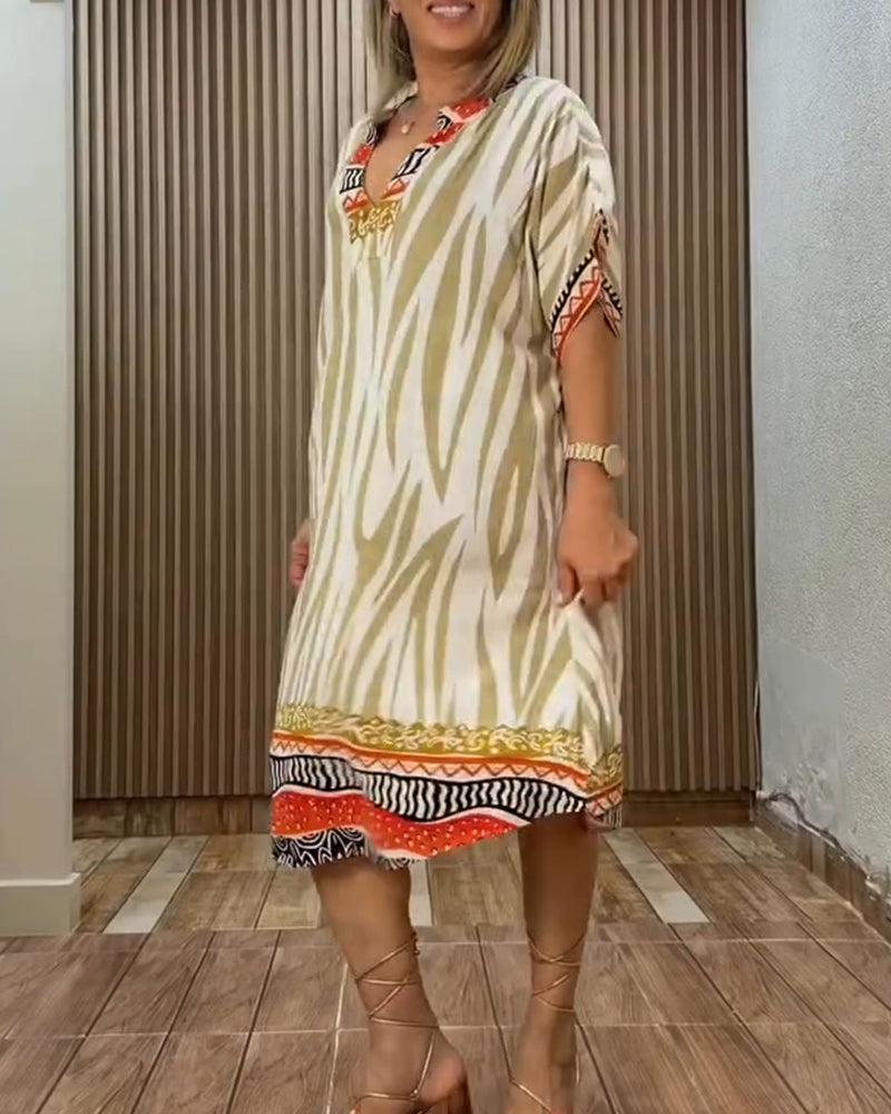 Bohemian Zebra Print V-Neck Loose Dress