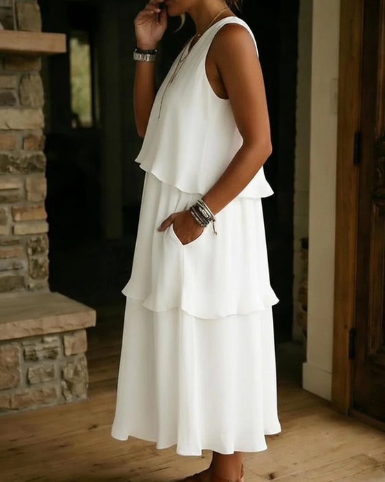 Layered Ruffled Sleeveless Dress