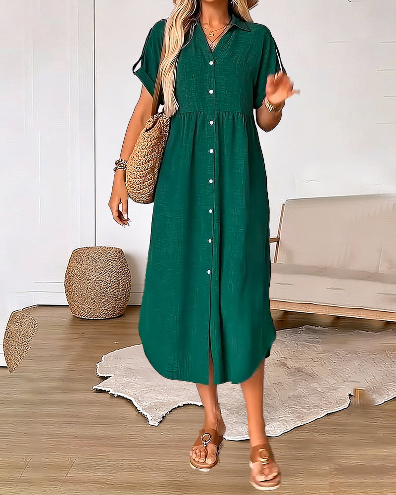 Button-Front Shirt Style Casual Short Sleeve Dress