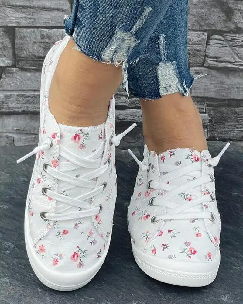 Floral Print Fashion Casual Cloth Shoes