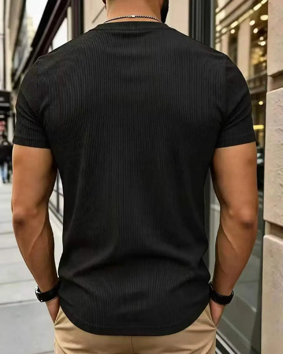 V-Neck Ribbed Solid Color Men's T-Shirt