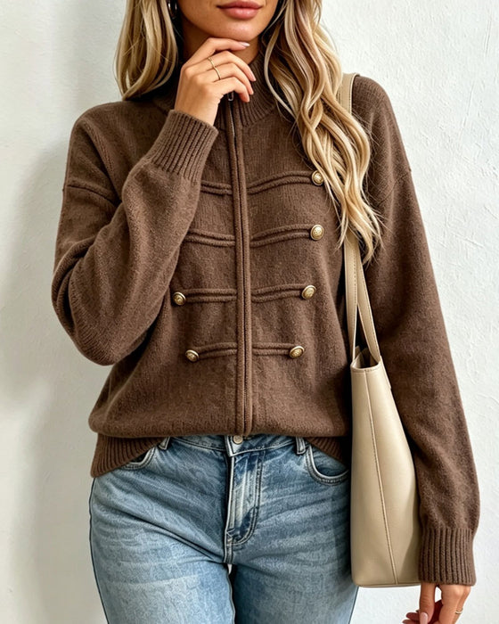 Mandarin Collar Fashion Zipper Knit Cardigan