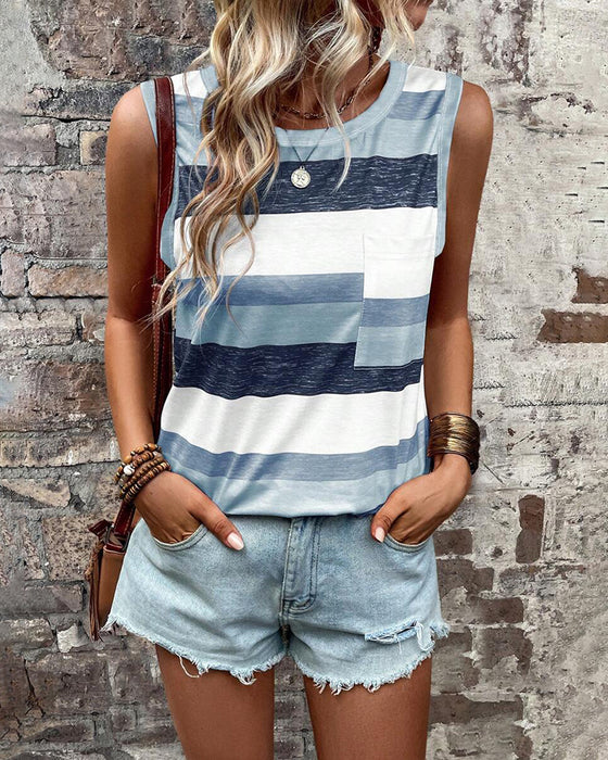 Stripe Print Casual Tank Top