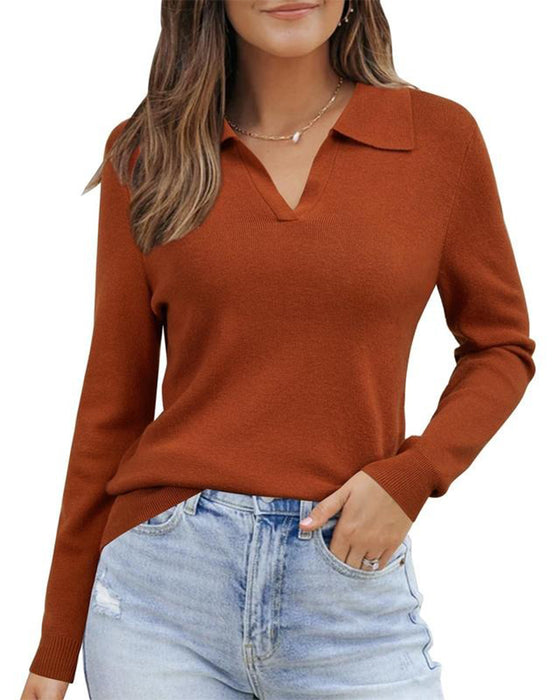 Lapel V-Neck Solid Fitted Top