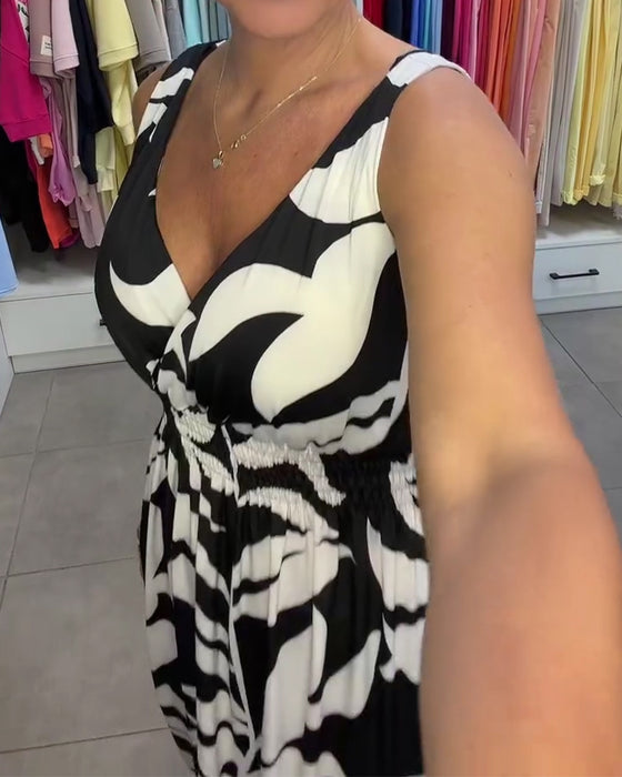 Sleeveless V-Neck Elastic Waist Cross Over Dress