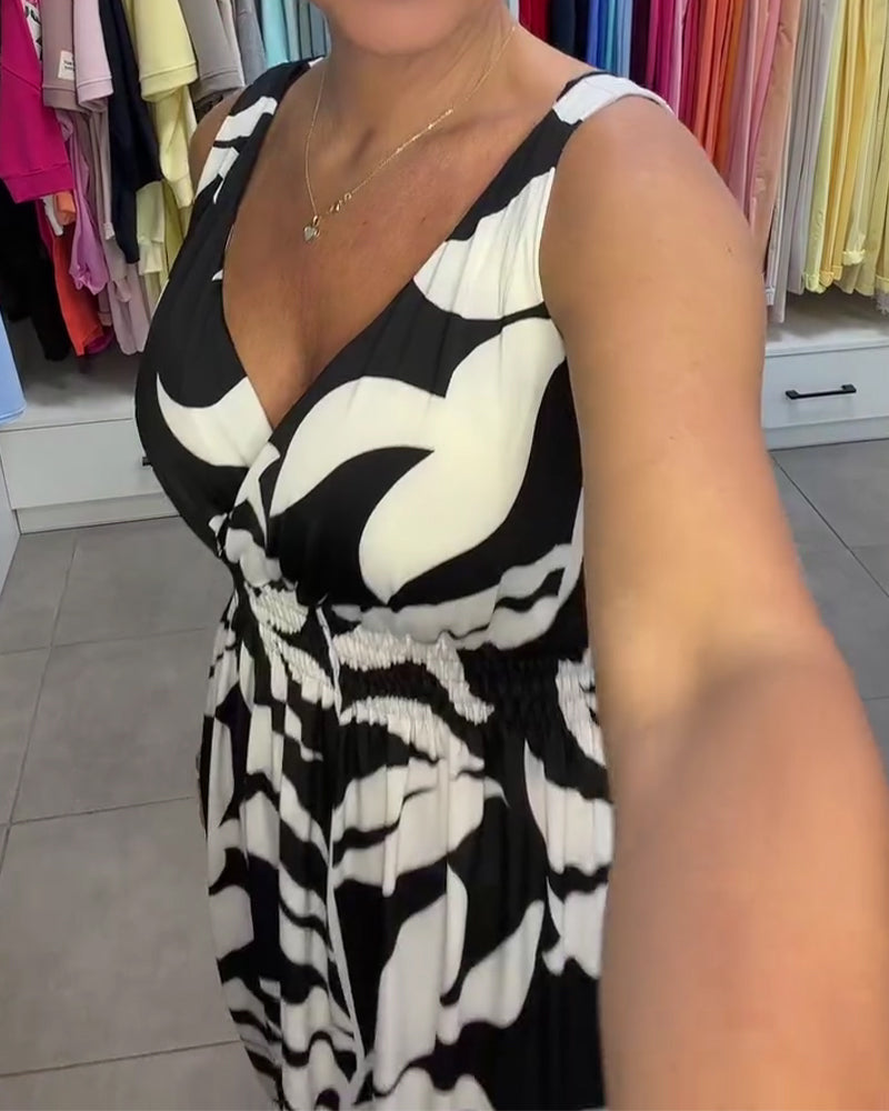 Sleeveless V-Neck Elastic Waist Cross Over Dress