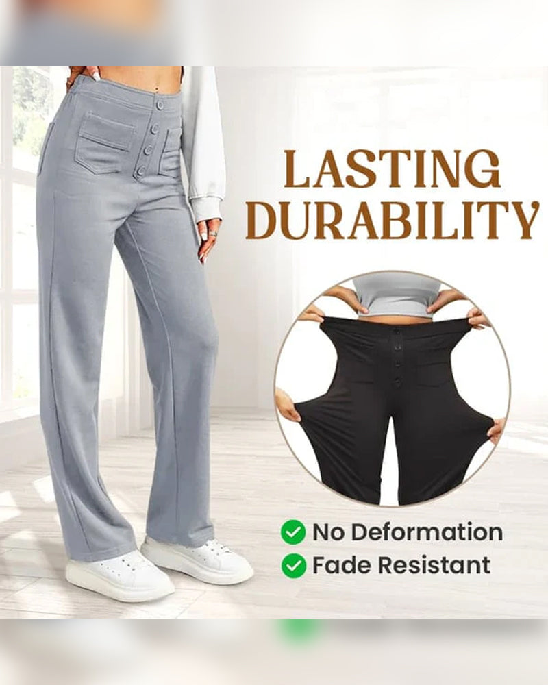 High-Waisted Button-Down Wide-Leg Pants