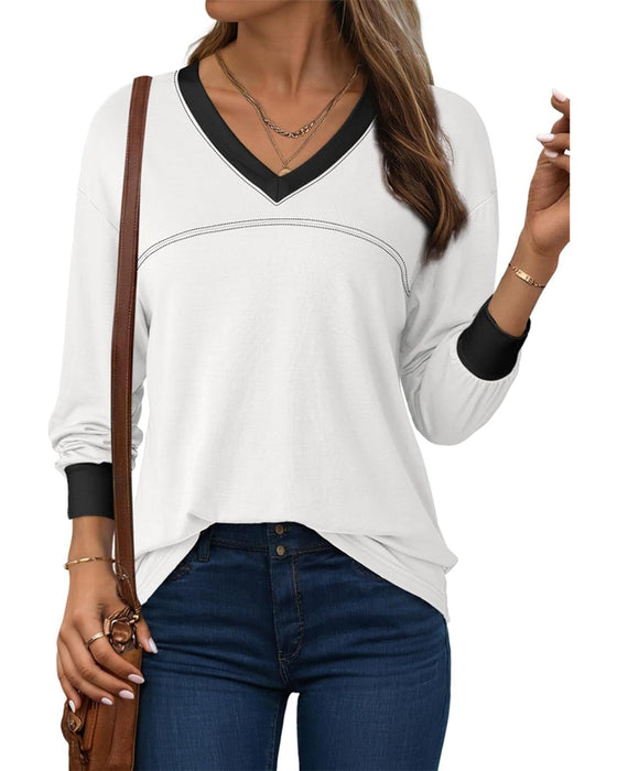 Contrast V-Neck Relaxed Blouse