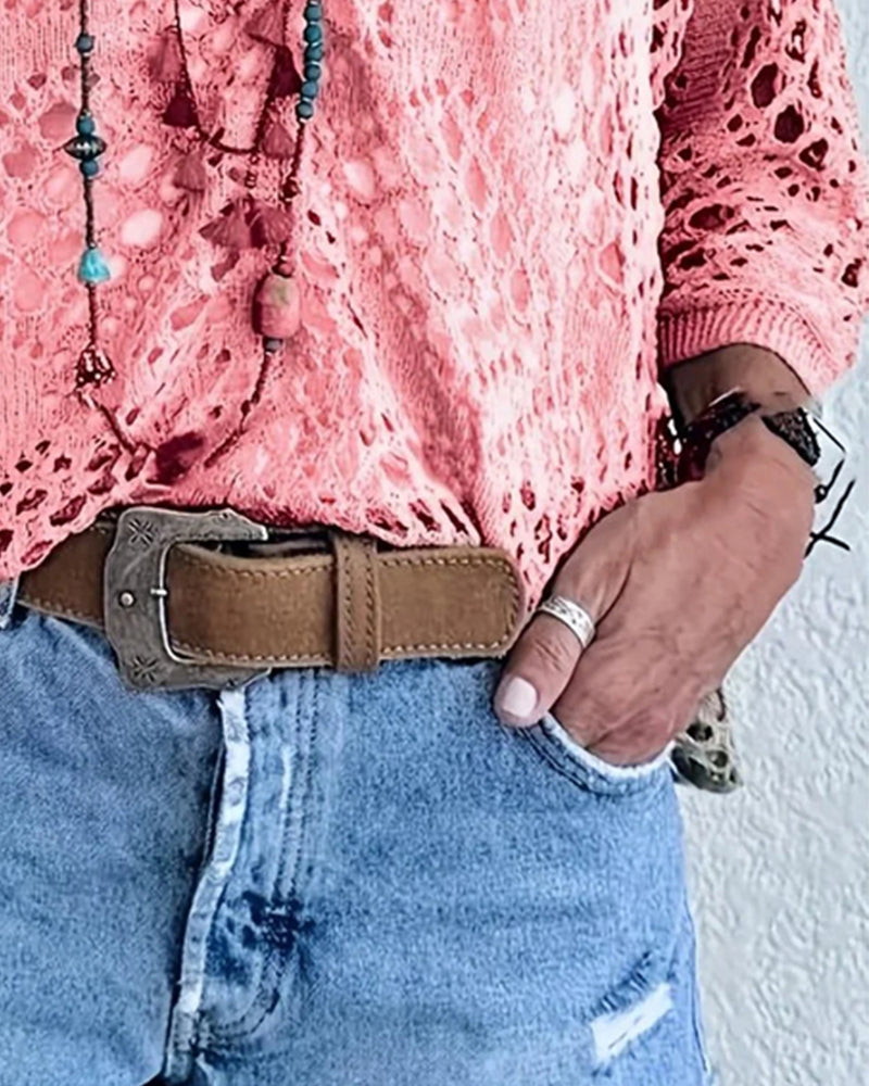 Diamond-Patterned Openwork Loose Top