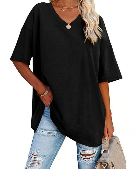 V-Neck Loose Casual Short Sleeve T-Shirt