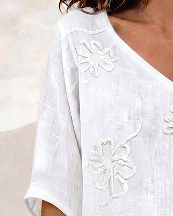 V-Neck Floral Half Sleeve Blouse