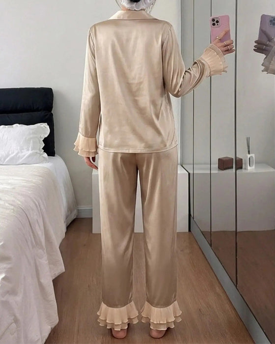 Double Layer Ruffled Shirt Collar Pajama Set