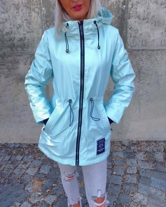 Zipper drawstring solid color coat
