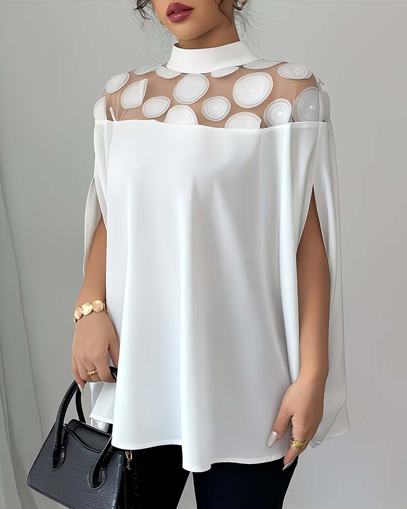 Mesh Panel Large Polka Dot Blouse