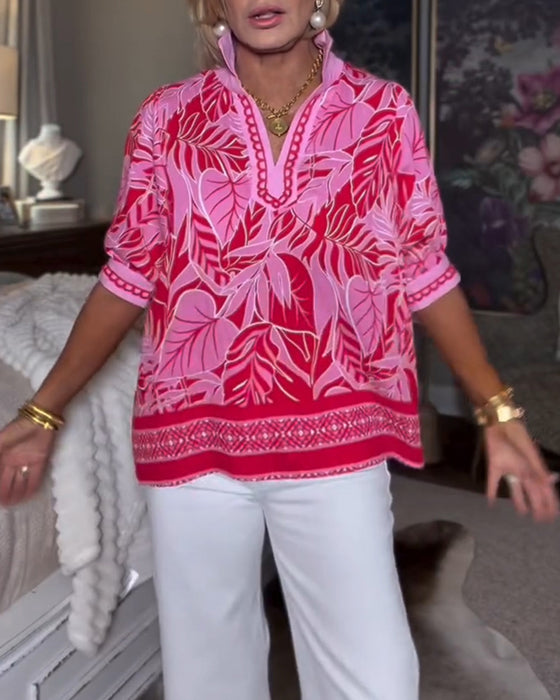 Puff Sleeve Print Peter Pan Collar Shirt