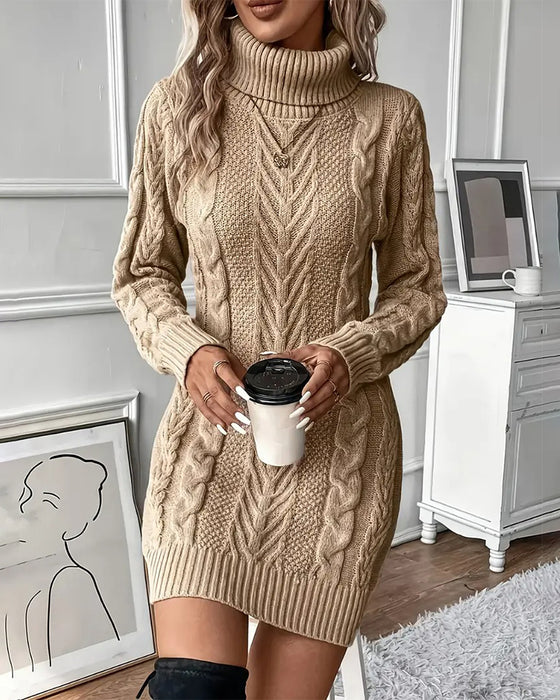 Stylish Solid Color Turtleneck Sweater Dress