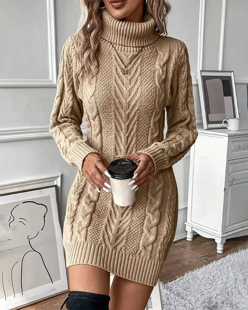 Stylish Solid Color Turtleneck Sweater Dress