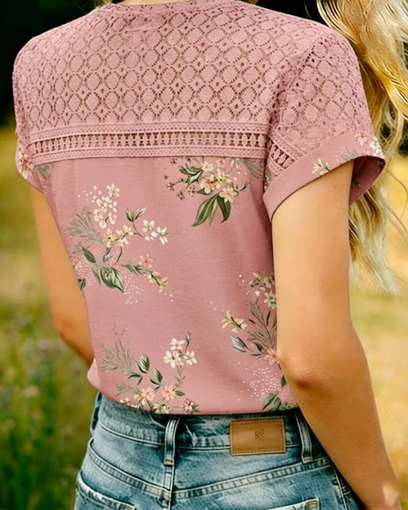 Cut-Out Patchwork Short-Sleeve T-Shirt