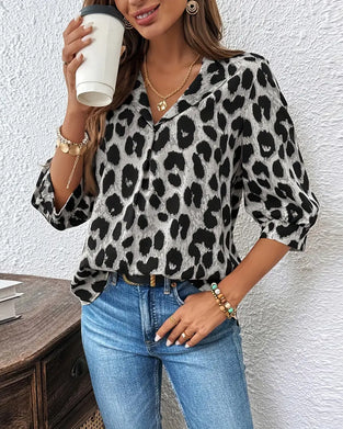 Half-Sleeved Leopard Print Loose Blouse
