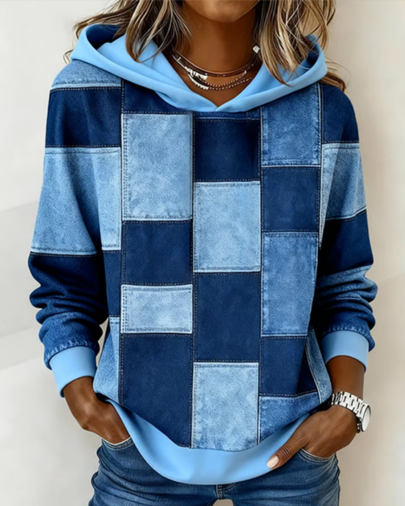 Stylish Plaid Long-Sleeved Hoodie