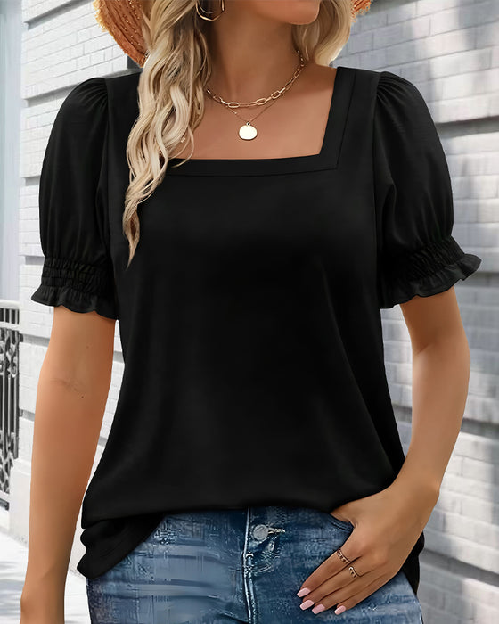 Solid Color Puff Sleeve T-Shirt