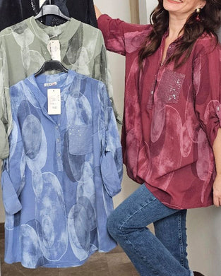 Button-Down Printed Pocket Blouse