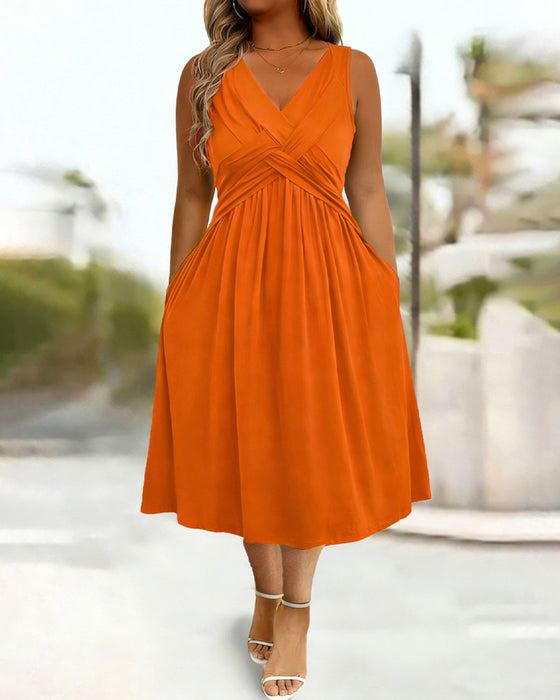 Solid Color Pocket Twist Tank Dress