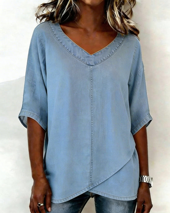 V-Neck Casual Denim Top