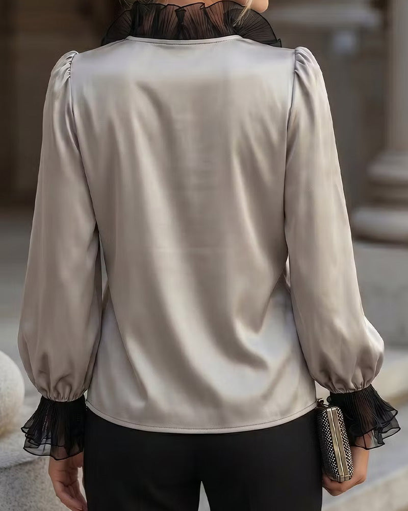 V-Neck Ruffle Casual Blouse