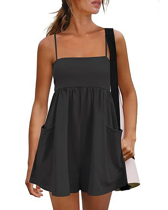 Solid Color Suspenders Wide Leg Jumpsuit