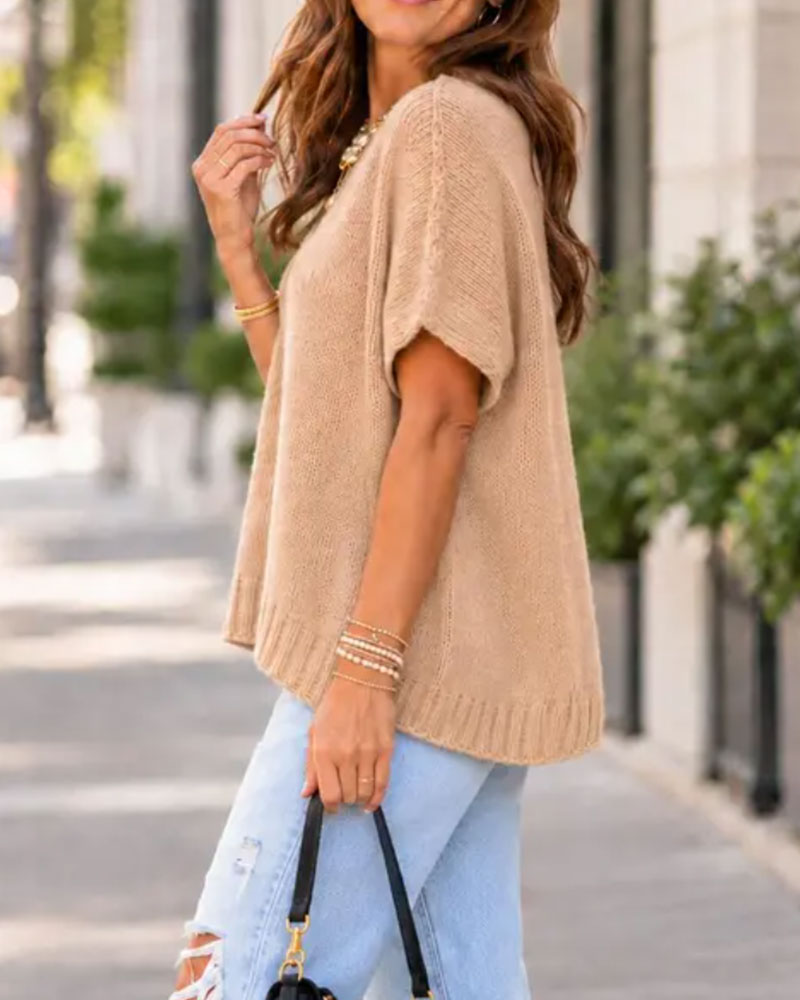 Solid Color Short Sleeve Pullover