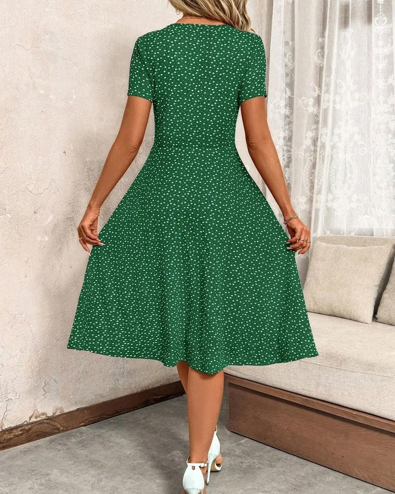 V-Neck Printed Short-Sleeved Dress