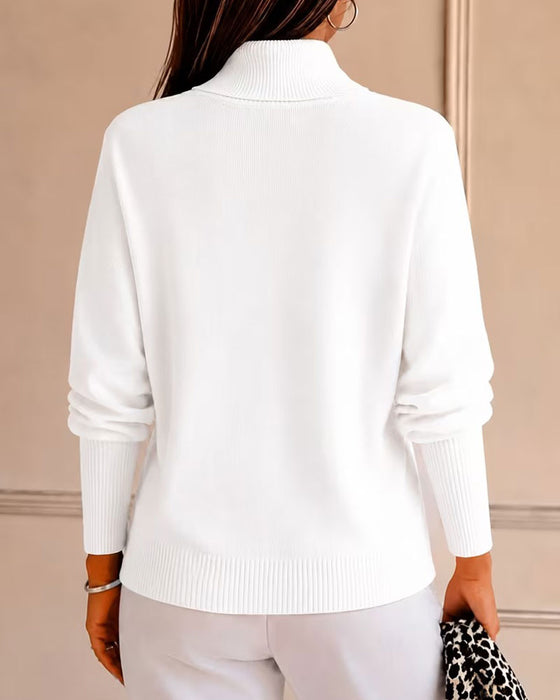 Turtleneck Pocket Solid Pullover