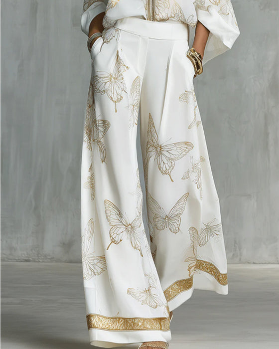 Casual Butterfly Print Two-Piece Set
