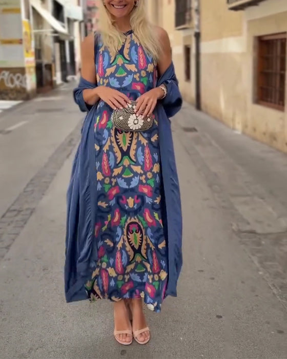 Sleeveless Long Dress With Long Cardigan Set