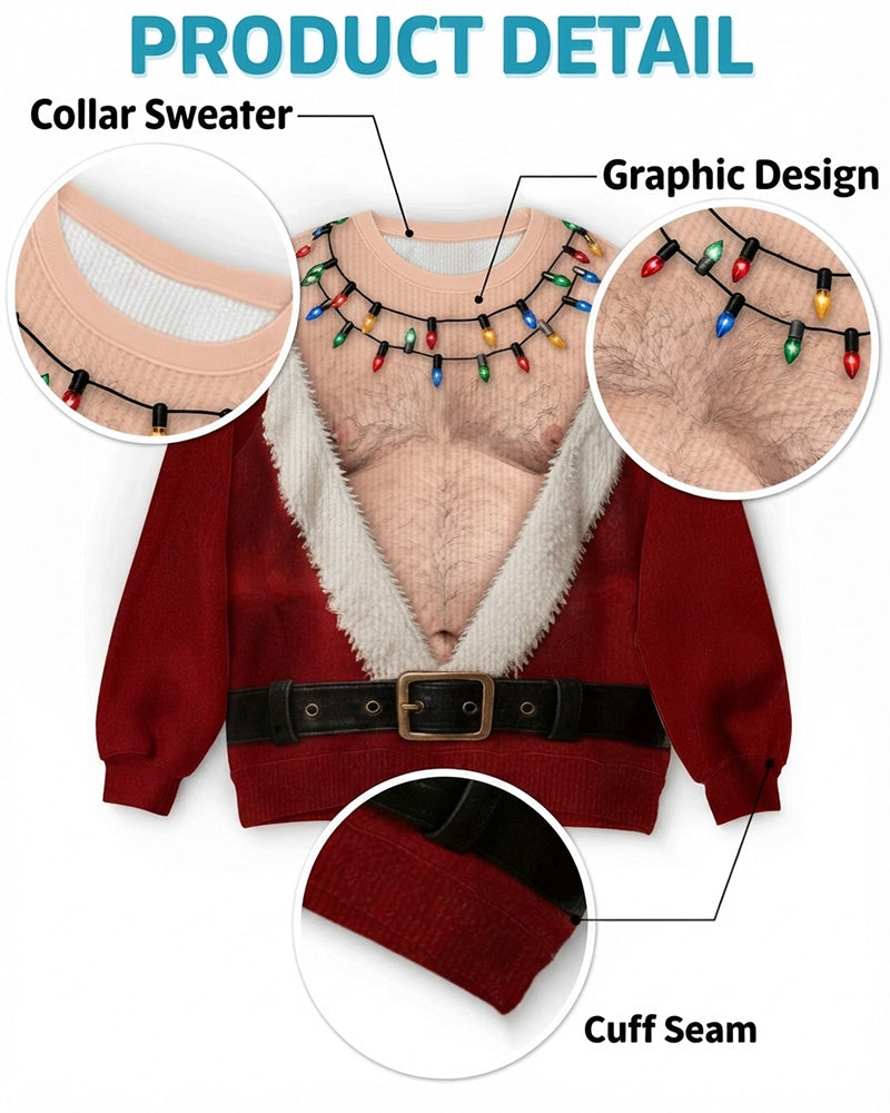 Crew Neck Muscle Print Christmas Style Sweatshirt